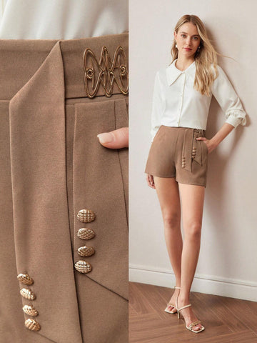 MOTF PREMIUM BUTTON DETAIL SLANT POCKET SHORTS