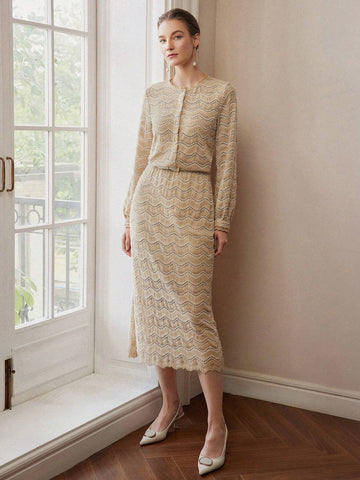 MOTF PREMIUM CHEVRON PATTERN SPLIT BACK STRAIGHT SKIRT