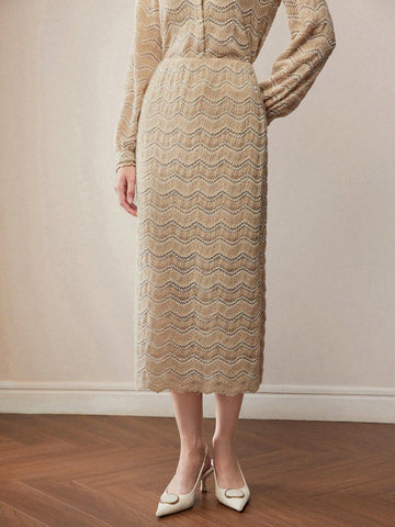 MOTF PREMIUM CHEVRON PATTERN SPLIT BACK STRAIGHT SKIRT