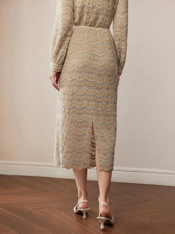 MOTF PREMIUM CHEVRON PATTERN SPLIT BACK STRAIGHT SKIRT