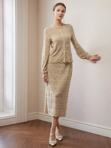 MOTF PREMIUM CHEVRON PATTERN SPLIT BACK STRAIGHT SKIRT