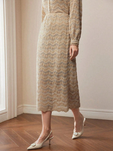 MOTF PREMIUM CHEVRON PATTERN SPLIT BACK STRAIGHT SKIRT