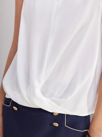 MOTF PREMIUM COLORBLOCK NOTCH NECK CROSS WRAP BLOUSE