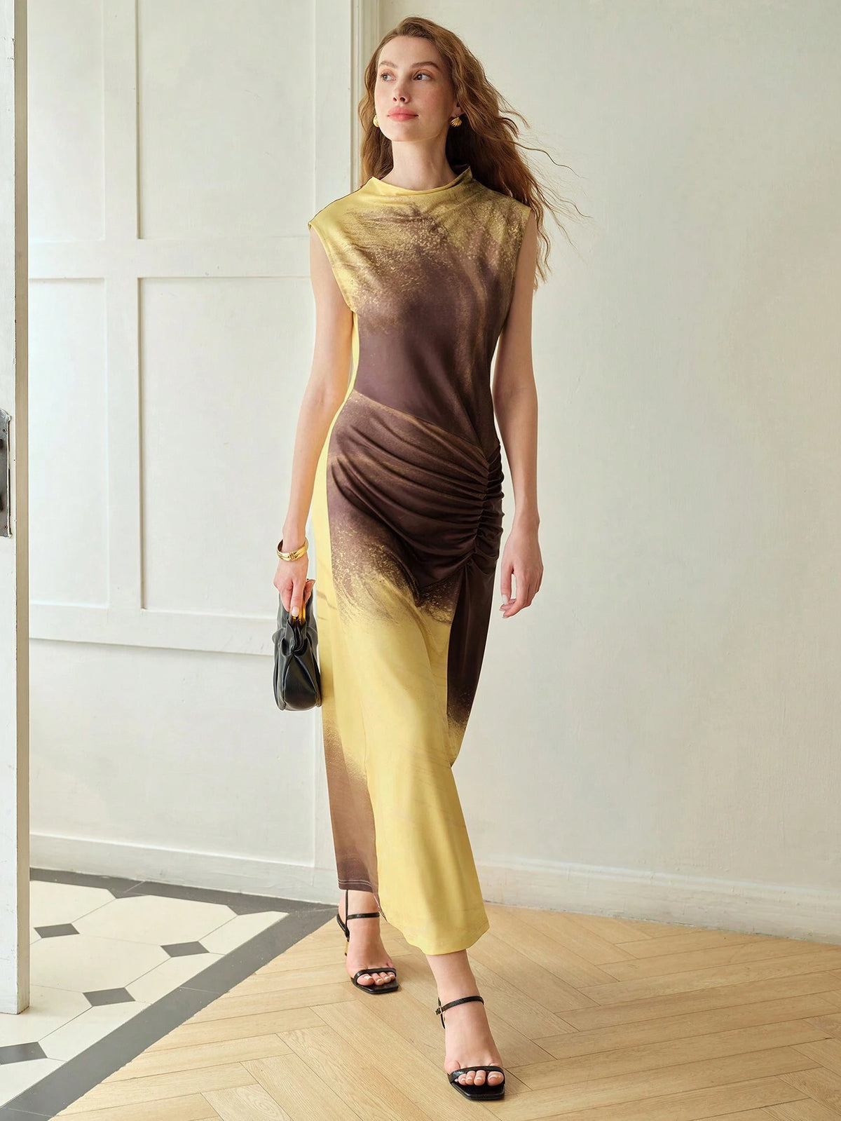 MOTF PREMIUM COLORBLOCK RUCHED SLEEVELESS DRESS