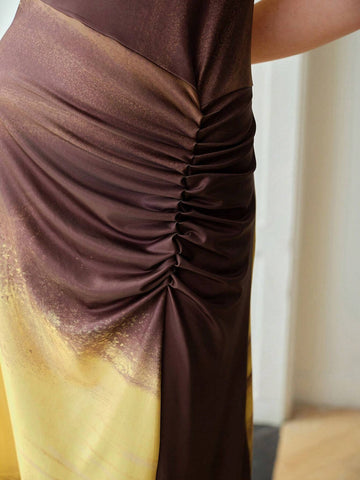 MOTF PREMIUM COLORBLOCK RUCHED SLEEVELESS DRESS