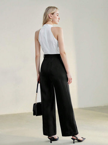 MOTF PREMIUM COLORBLOCK SLANT POCKET WIDE LEG JUMPSUIT