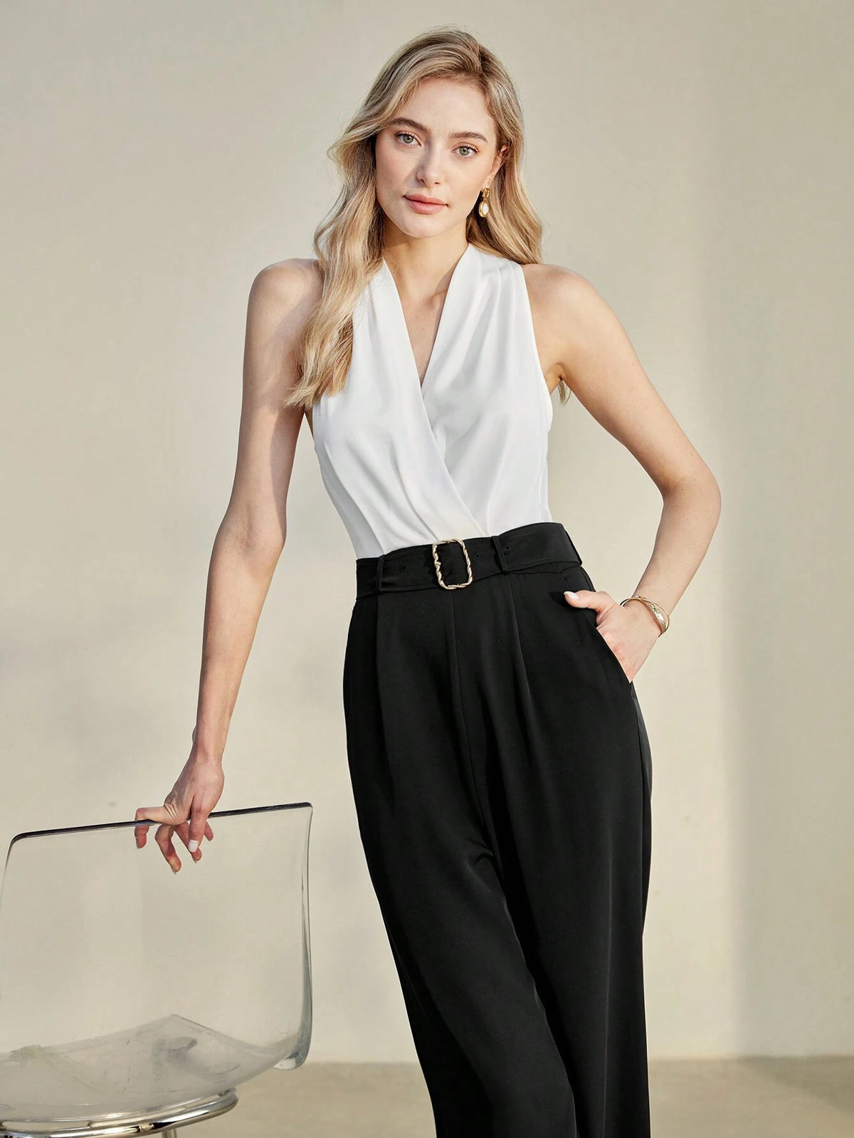 MOTF PREMIUM COLORBLOCK SLANT POCKET WIDE LEG JUMPSUIT
