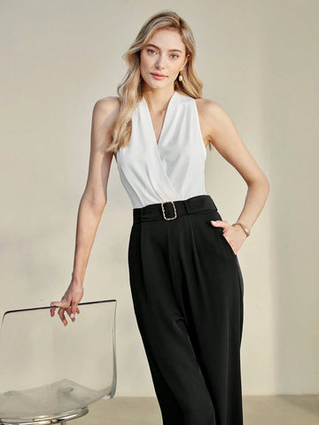 MOTF PREMIUM COLORBLOCK SLANT POCKET WIDE LEG JUMPSUIT