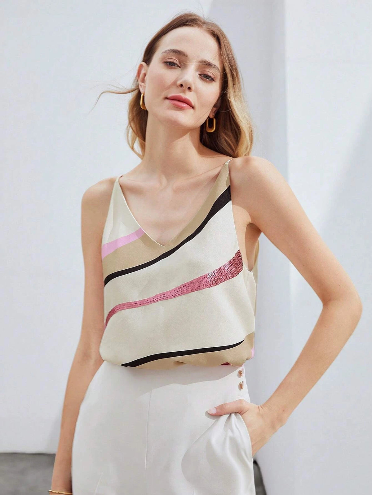 MOTF PREMIUM CONTRASTING SEQUIN CAMI TOP