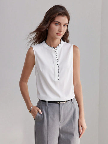 MOTF PREMIUM CONTRAST BINDING SCALLOP EDGE SLEEVELESS BLOUSE