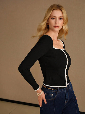 MOTF PREMIUM CONTRAST BINDING SCOOP NECK SLIM FIT TEE