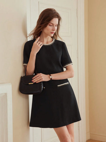 MOTF PREMIUM CONTRAST BINDING ZIPPER BACK DRESS