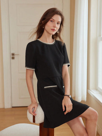 MOTF PREMIUM CONTRAST BINDING ZIPPER BACK DRESS