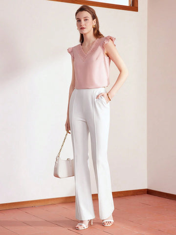 MOTF PREMIUM CONTRAST LACE RUFFLE ARMHOLE BLOUSE