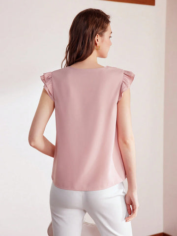 MOTF PREMIUM CONTRAST LACE RUFFLE ARMHOLE BLOUSE