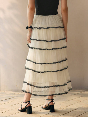 MOTF PREMIUM CONTRAST LACE RUFFLE LAYERED SKIRT