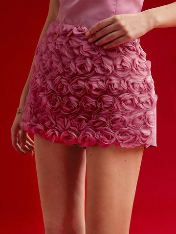 MOTF PREMIUM CONTRAST MESH FLORAL APPLIQUED SKORT,VALENTINE'S DAY