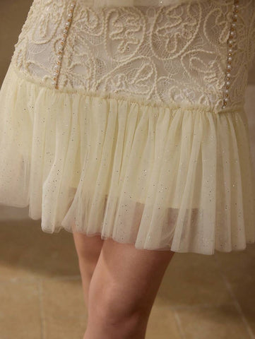 MOTF PREMIUM CONTRAST MESH RUFFLE HEM SKIRT