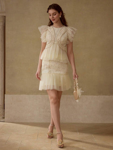 MOTF PREMIUM CONTRAST MESH RUFFLE HEM SKIRT
