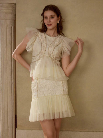 MOTF PREMIUM CONTRAST MESH RUFFLE HEM SKIRT
