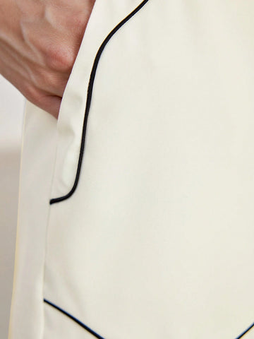 MOTF PREMIUM CONTRAST PIPING SLANT POCKET SHORTS