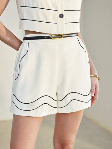 MOTF PREMIUM CONTRAST PIPING SLANT POCKET SHORTS