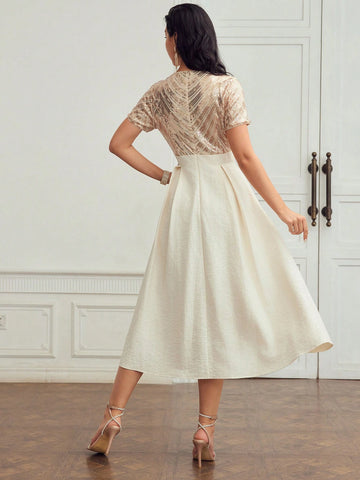 MOTF PREMIUM CONTRAST SEQUIN FLARE HEM DRESS