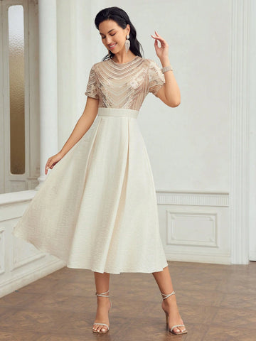 MOTF PREMIUM CONTRAST SEQUIN FLARE HEM DRESS