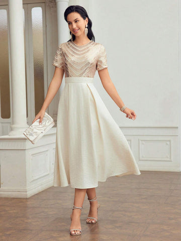 MOTF PREMIUM CONTRAST SEQUIN FLARE HEM DRESS