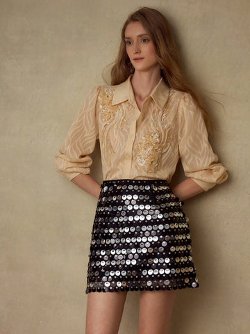 MOTF PREMIUM CONTRAST SEQUIN SHORT SKIRT