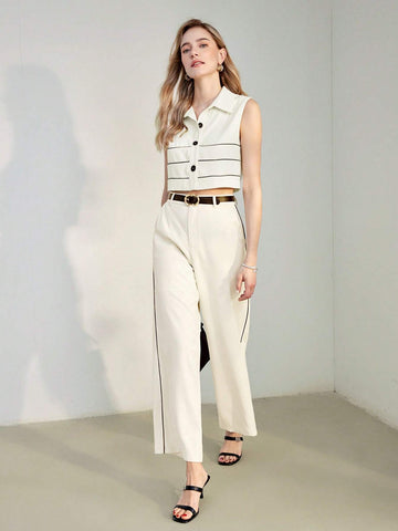 MOTF PREMIUM CONTRAST SIDESEAM SLANT POCKET WIDE LEG PANTS