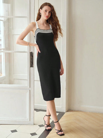 MOTF PREMIUM CONTRAST STRIPED FITTED CAMI DRESS