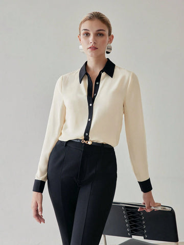 MOTF PREMIUM CONTRAST TRIM LONG SLEEVE SHIRT