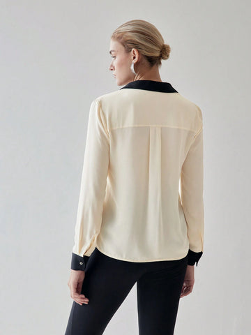 MOTF PREMIUM CONTRAST TRIM LONG SLEEVE SHIRT