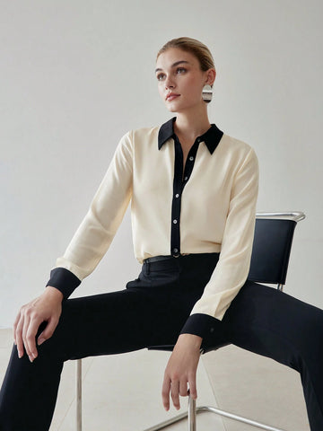 MOTF PREMIUM CONTRAST TRIM LONG SLEEVE SHIRT
