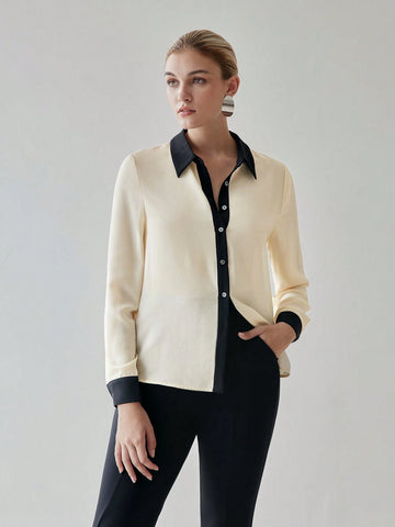MOTF PREMIUM CONTRAST TRIM LONG SLEEVE SHIRT