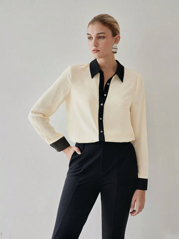 MOTF PREMIUM CONTRAST TRIM LONG SLEEVE SHIRT