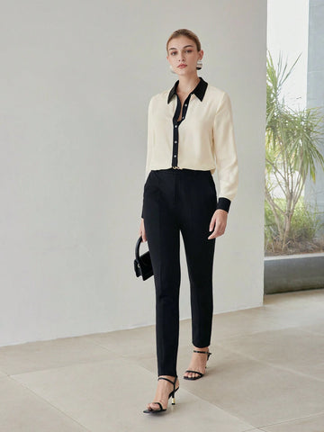 MOTF PREMIUM CONTRAST TRIM LONG SLEEVE SHIRT