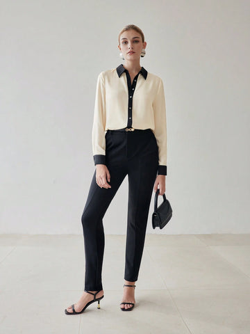 MOTF PREMIUM CONTRAST TRIM LONG SLEEVE SHIRT