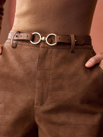 MOTF PREMIUM CROCODILE PATTERN SLANT POCKET BELTED SHORTS
