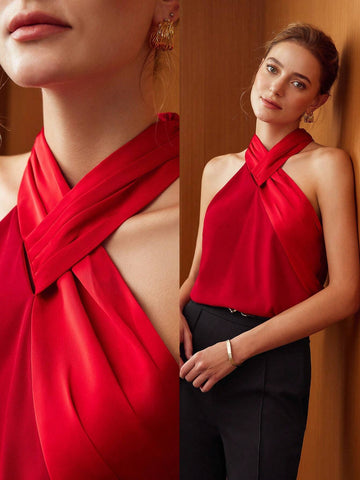 MOTF PREMIUM CROSSOVER HALTER BLOUSE