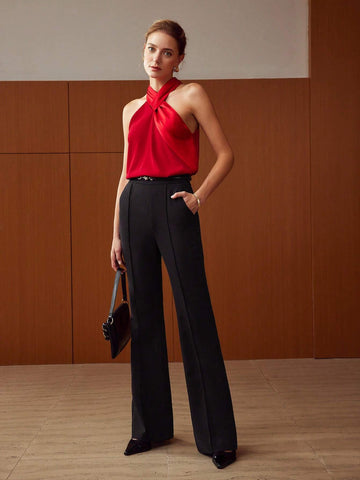 MOTF PREMIUM CROSSOVER HALTER BLOUSE