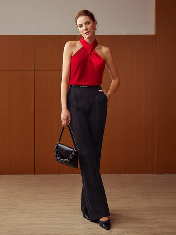 MOTF PREMIUM CROSSOVER HALTER BLOUSE