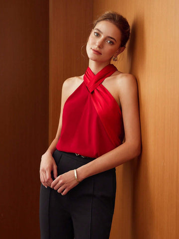 MOTF PREMIUM CROSSOVER HALTER BLOUSE
