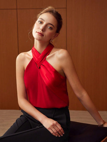 MOTF PREMIUM CROSSOVER HALTER BLOUSE
