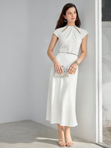MOTF PREMIUM CUTOUT FOLD PLEATED FLARE HEM DRESS