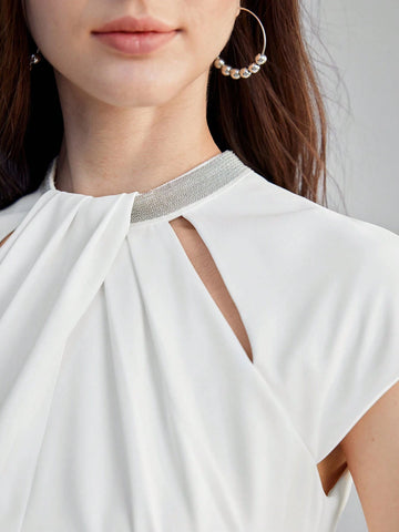MOTF PREMIUM CUTOUT FOLD PLEATED FLARE HEM DRESS
