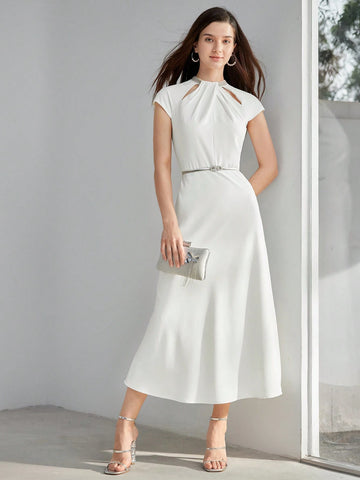 MOTF PREMIUM CUTOUT FOLD PLEATED FLARE HEM DRESS