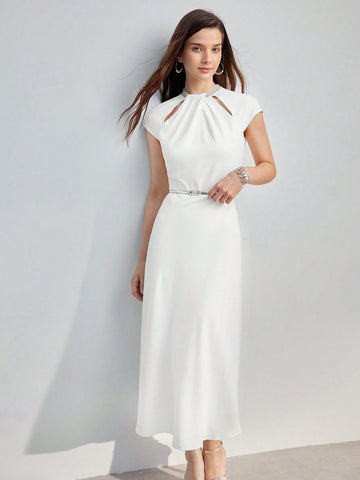 MOTF PREMIUM CUTOUT FOLD PLEATED FLARE HEM DRESS