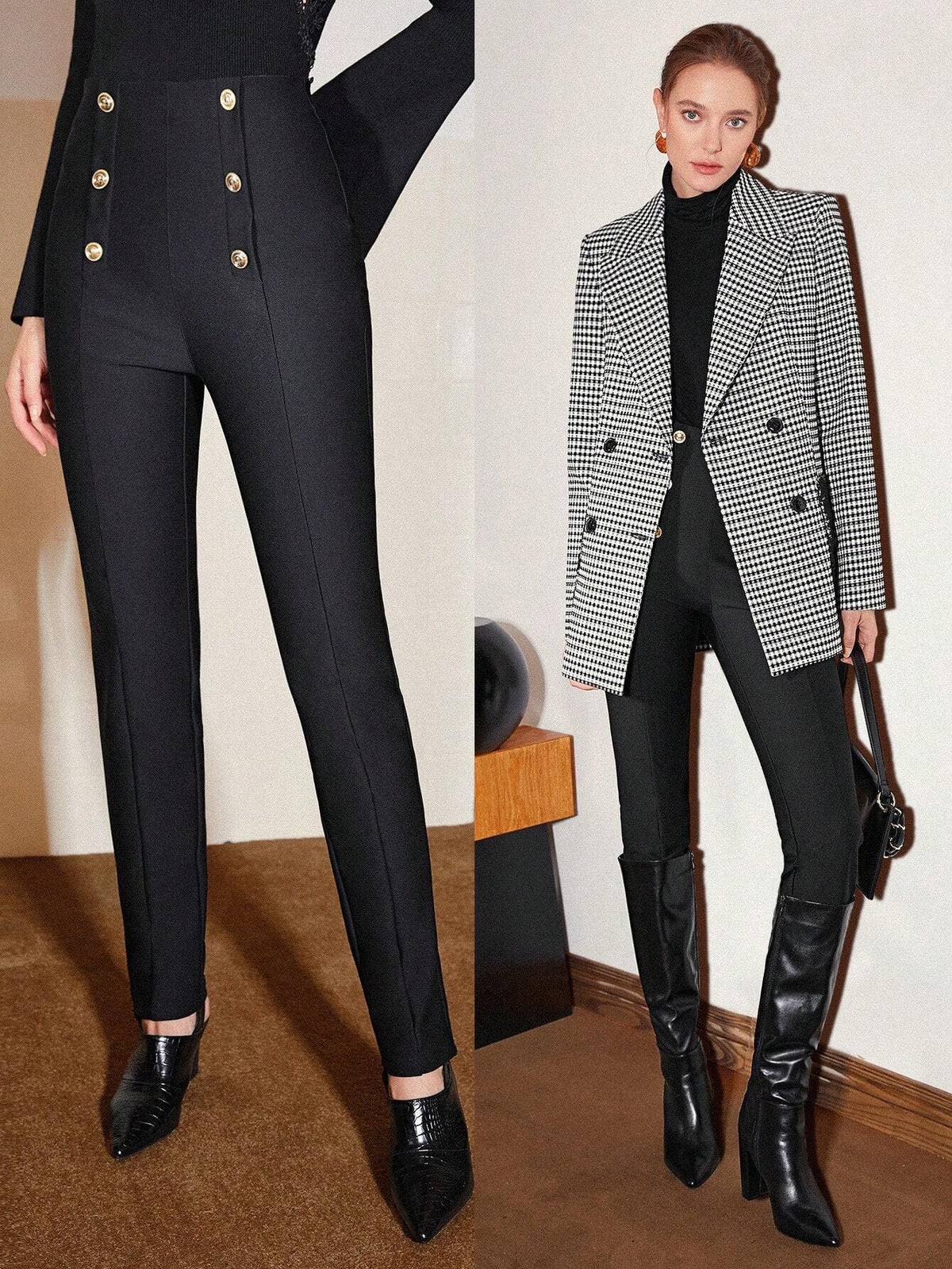 MOTF PREMIUM DOUBLE BUTTON SKINNY BOOT PANTS